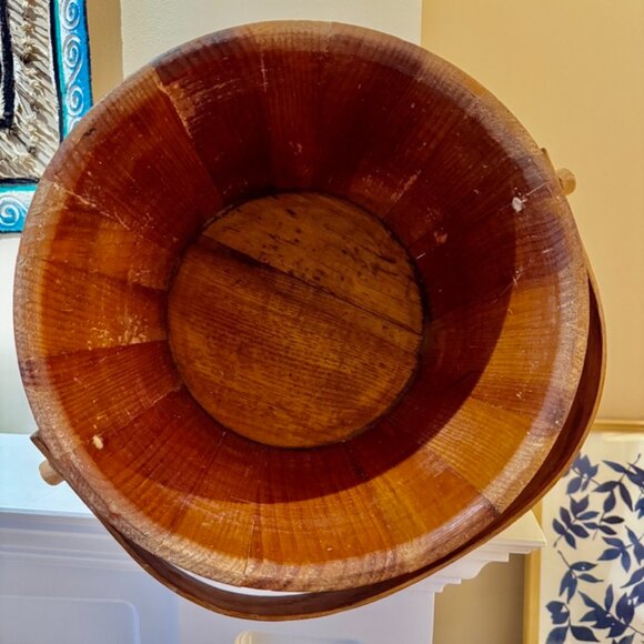 Antique Swing Handle Wood Firkin Bucket with Currier & Ives Print - Picture 8 of 11